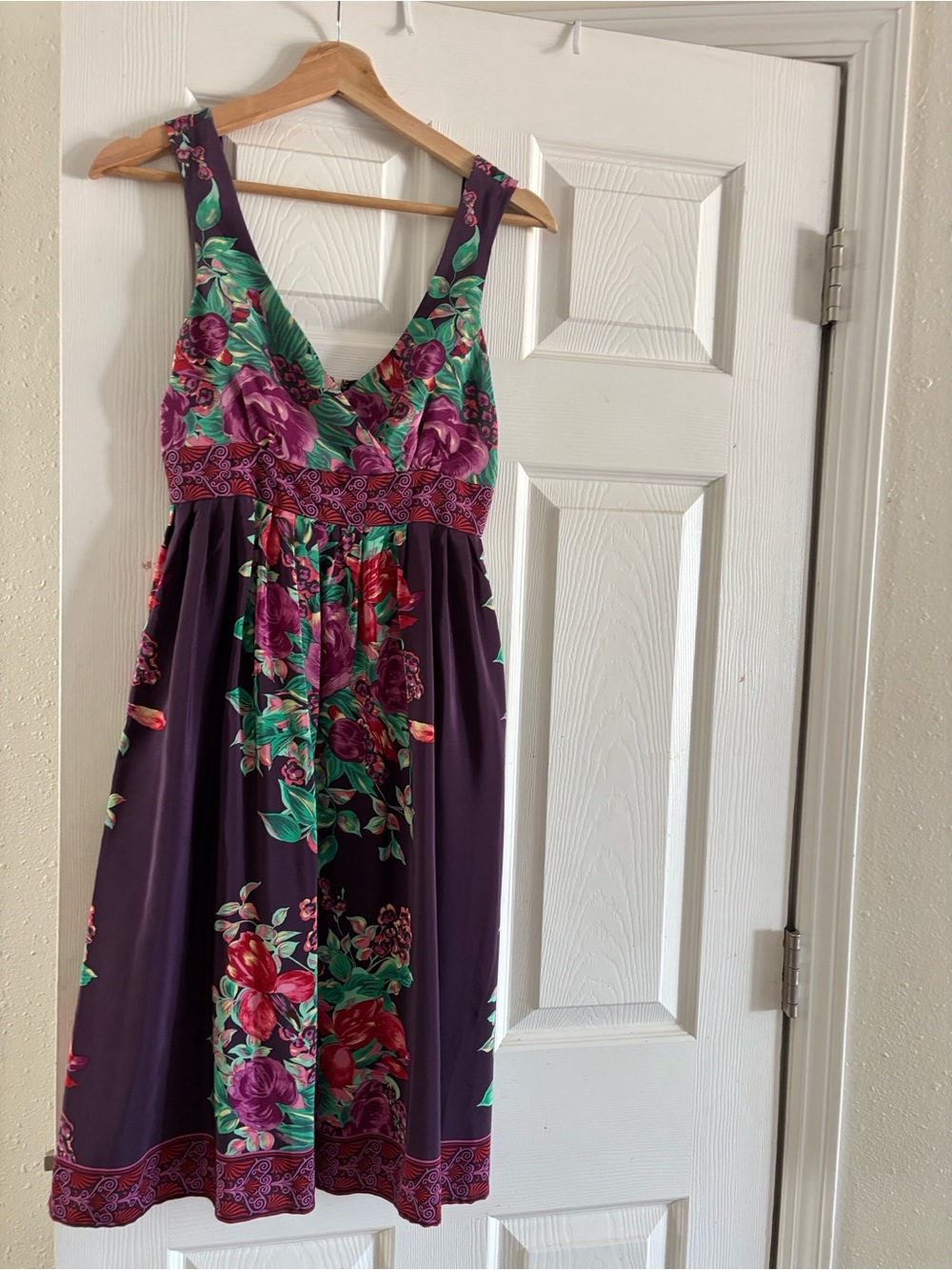 Plenty by Tracy Reese Purple Floral Midi Dress with Green Accents